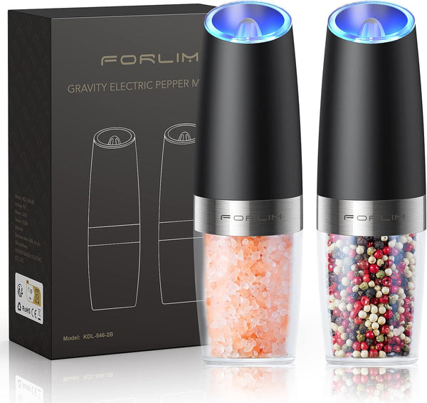 FORLIM Gravity Electric Salt and Pepper Grinder Set, Automatic Pepper Grinder Shakers