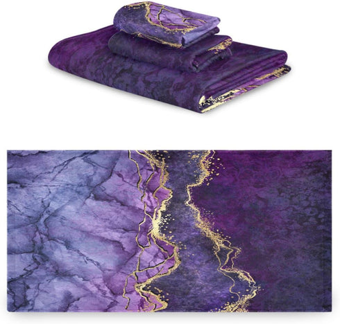 KENADVI Set,Ultra 3 Set Bathroom,1 1 1 Purple Marble Bath Towels Soft Piece Abstract Gold Texture Aesthetic Modern