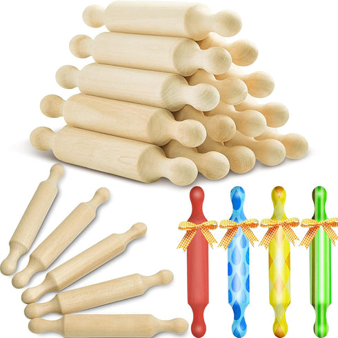 Suclain 15 Pcs Wooden Mini Rolling Pin Long Kitchen Baking Small Dough