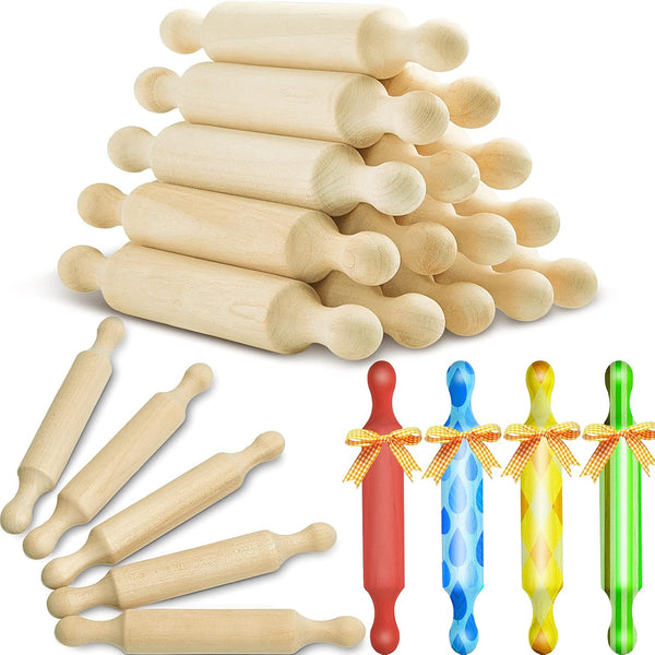 Suclain 15 Pcs Wooden Mini Rolling Pin Long Kitchen Baking Small Dough