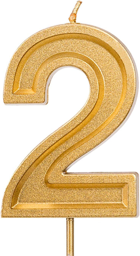 Luter 2.76 Inches Large Gold Glitter Birthday Candles - Number Cake Topper Decoration for Kids, Adults, Wedding Party