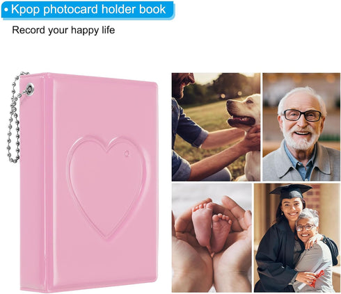 3 Inch 2.5"x3.5" Album 32 2 Pack, PATIKIL Mini Kpop Photocard Binder with Pockets Small Bookshelf Love Heart Picture