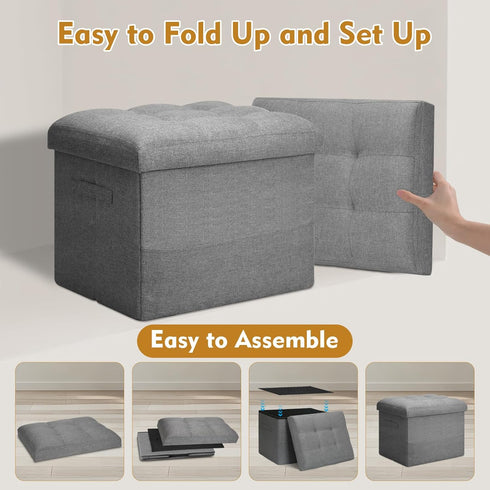 43L 300lbs, 17x13x13in, Storage Ottoman with Extra Thick Foam Padded Seat, Foldable Foot Rest Stool with Linen Fabric