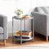 2-Tier HollyHOME Round Side Table, Outdoor Small Folding Accent Stand with Removable Tray, Anti-Rust Metal Asional