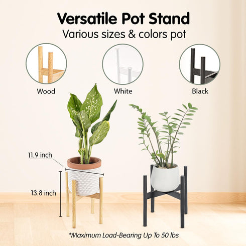 Wood Plant Stand, 12.2" x 13.8" Indoor Outdoor, Wooden Single Floor Pot Holder, Natural Plant Stand, Assembly Required