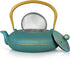 Green Cast Iron Teapot, Large Capacity 40oz/1200ml with Infuser for Loose Leaf, Stovetop Safe