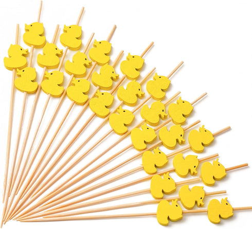 PuTwo Toothpicks, 100 Counts Handmade Natural Bamboo Cocktail Sticks, Yellow Ducks
