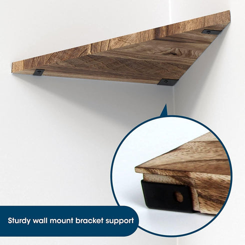 Set 3 Wall Mounted Rustic Wood Straight Edge Corner Shelf Storage Rack, Bookcase, Floating Shelves Home Decor
