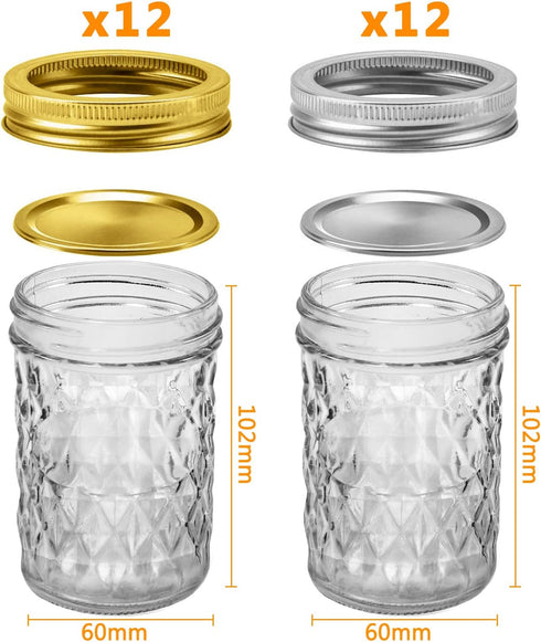 8 oz, 24 Pack 8 oz SPANLA Mason Jars Canning Jars Half Pint Glass jars with Regular Lids and Bands, Small Mason Jars
