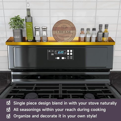 30" STUTOV Magnetic Stove Top Shelf Brushed Gold Spice Rack and Seasoning Organizer Kitchen Shelf for Back of Stove