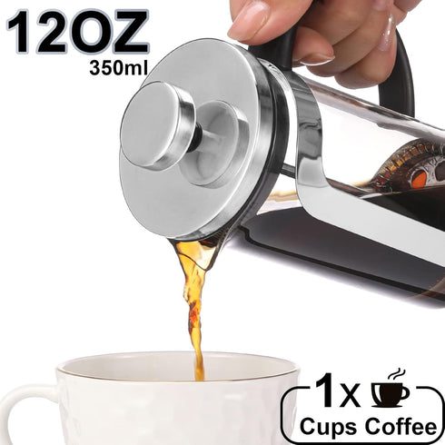 French Press Coffee and Tea Maker, 12 Ounce, Classic 304 Stainless Steel, Heat Resistant Borosilicate Coffee Pot