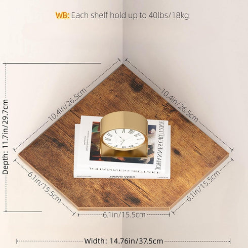 JJL 10.4 Inch Set 2 Corner Wall Shelf, Wooden Corner Shelves, of Floating Shelf for Wall Storage, Wall Mount Corner
