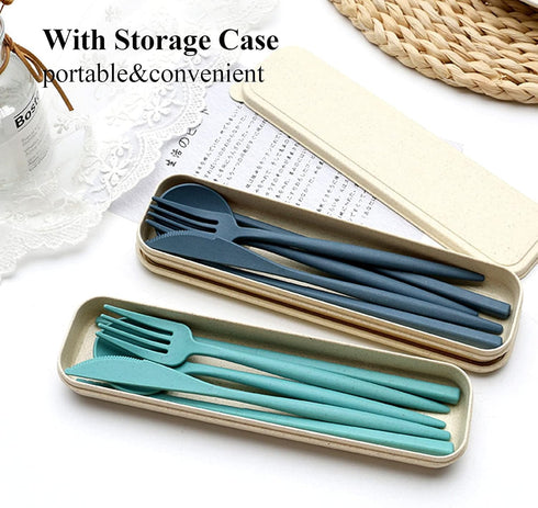 Plastic Travel Utensils, 4 Sets Camping Cutlery, Portable Reusable Utensils Set with Case for Picnic, Travel, Camping