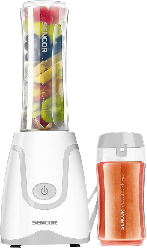 Sencor Smoothie Blender, Portable Personal Blender for Fitness Shakes, Extra Blender Cup and Lid, 300w WHITE