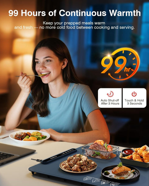 99H Heat,7 Settings,Patented Warming Mat for Food, iTRUSOU Electric Warming Tray Continuous Temp Full-Surface