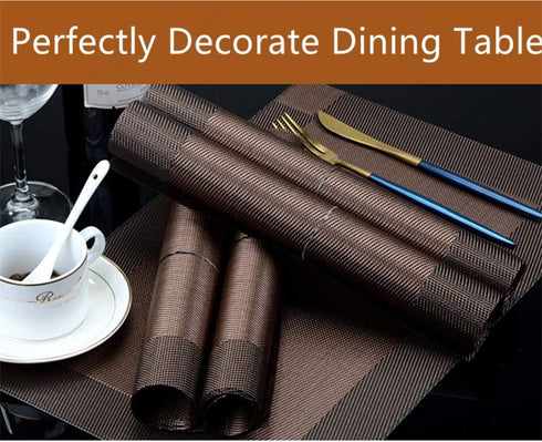 Placemats with Table Runner Sets, Woven Crossweave Vinyl Kitchen Tablemat, Washable PVC Mats for Dining Table