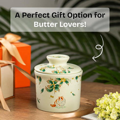 Countertop Countertop, Stoneware Butter Crock with Lid, Ceramic Butter Dish with Water Line, Butter Keeper, Butter