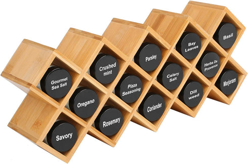 18-Jar Countertop Counter, Criss-Cross Bamboo Spice Rack Organizer, Kitchen Cabinet Cupboard Wall Mount Door Spice