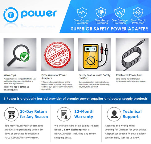 T-Power Charger for Bissell SpotLifter 2X Essential Portable Carpet Cleaner 1715, 1716, 1719 Series