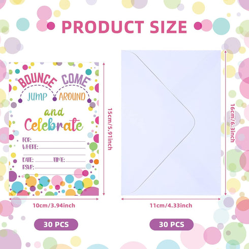 Zonon 30 Pieces Birthday Invitations for Girls, Bounce House or Jumping Party Cards with Envelopes, Bright Color