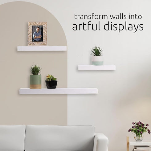 Kiera Grace Stockholm Maine Floating Wall Shelves, Set of 3, White, 12", 16", 24"