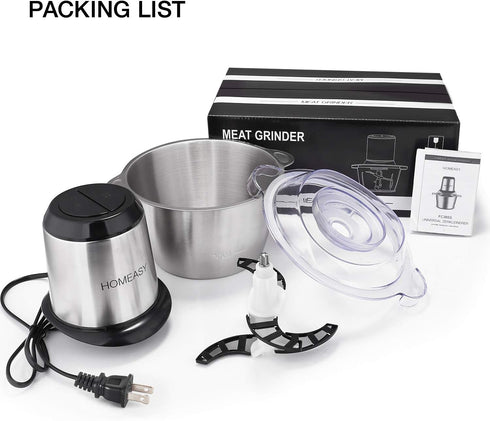 Electric Meat Grinder, 2L Stainless Steel Food Processor, 350W Meat Blender, 4 Sharp Blades, 8 Cups for Vegetables