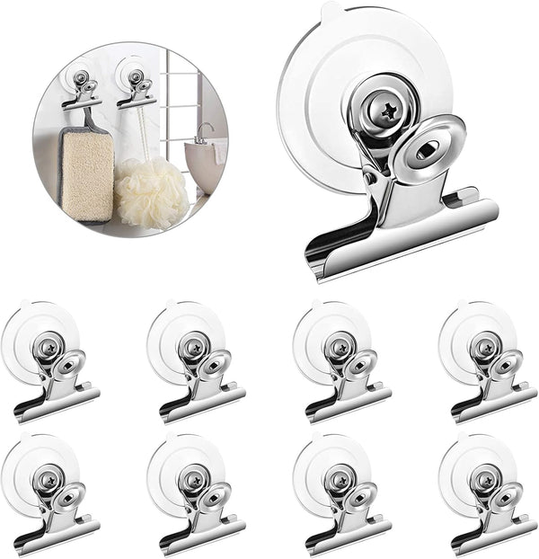 Aufind 8 Packs Suction Cup Clip - Plastic Round Suction Cup Clamp Holder for Hanging Kitchen Bathroom Office Accessories