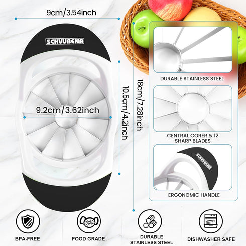 SCHVUBENR 3.5 Inch Apple Slicer with 12 Sharp Blades | Professional Stainless Steel Apple Cutter and Corer