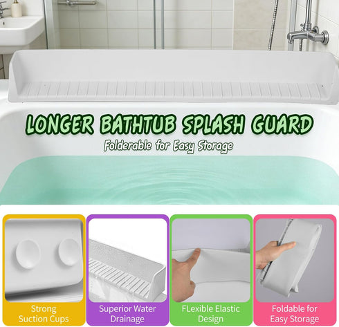 TYASDBA 11 Splash Guard for Bathtub Kids - Silicone Bathtub Splash Guard with Suction Cups, Bath Tub Play Shelf