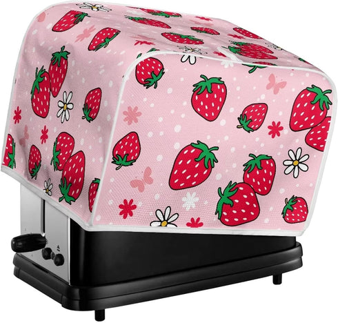 Daisy Strawberry Print Toaster Cover, Kitchen Small Appliance Cover, Pink, Machine Washable, Fingerprint Protection