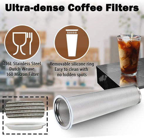 Cold Brew Mason Coffee Maker, 64oz Iced Coffee Pitcher with Stainless Steel Mixing Spoon & Super Dense Filter