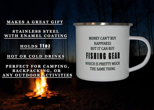 Rogue River Tactical Funny Fishing Camp Mug, Enamel Camping Coffee Cup Gift for Fisherman