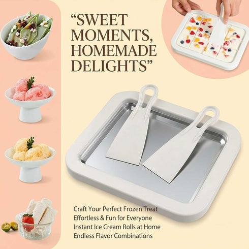 2 Frozen Rolled Ice Cream Maker Kit, DIY Ice Cream Roll Tray with Scrapers, No Electricity Required, Stainless Steel