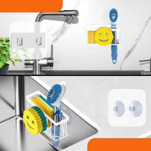 2 Cups/1 MURLONG Sponge Holder Smiley Face,Sink Caddy,Kitchen Organizer with Suction Adhesive Strips,Designed