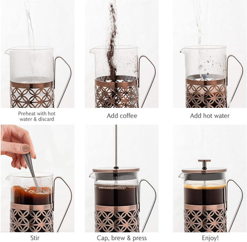 OVENTE French Press Coffee Maker, 34 Ounce, Durable Borosilicate Glass with Stainless Steel Filter Plunger System