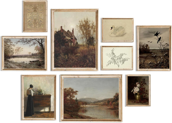 uniro Vintage Wall Art Decor Prints, Farmhouse Vintage Fall Autumn Canvas Wall Art Nature Landscape Decor