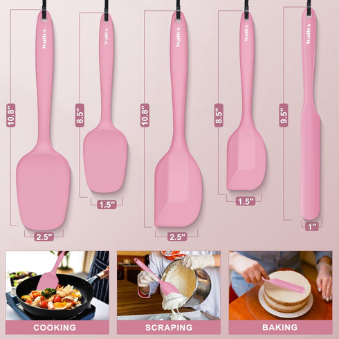 Walfos Silicone Spatula Set of 5, High Heat Resistant Kitchen Scraper Spatulas, Perfect for Cooking, Mixing & Baking