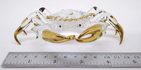 6" WitnyStore Clear Gold Crab Artistic Blown Glass Figurine Premium Hand-Blown Statue Tabletop Decoration Unique
