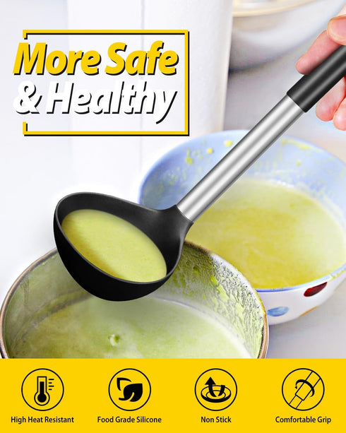 Pack of 2 Silicone Ladle Spoons for Soup, Non-Stick Kitchen Utensils, High Heat Resistant, BPA Free Cooking Tools