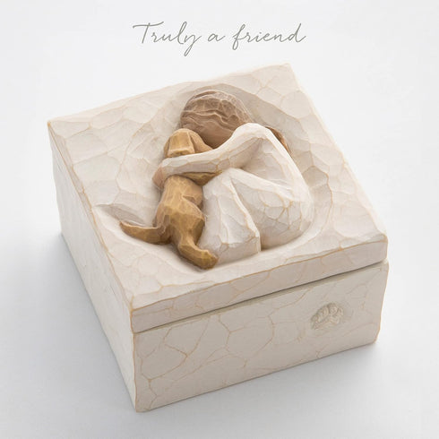 Willow Tree True, Truly a Friend Keepsake Box for Jewelry and Treasures, Hand-Painted with Girl and Puppy Dog