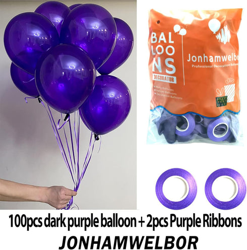 Jonhamwelbor Dark Purple Balloons 12 inch, 100 Pack Deep Royal Purple Latex Balloons for Party Decorations