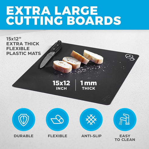 Extra Thick Flexible Plastic Cutting Board Mats with Food Icons, Set of 6, Dishwasher Safe