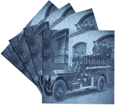 3dRose Early 1900S Pumper Fire Truck and Firemen Cyan-Ceramic Tile Coasters, Set of 4