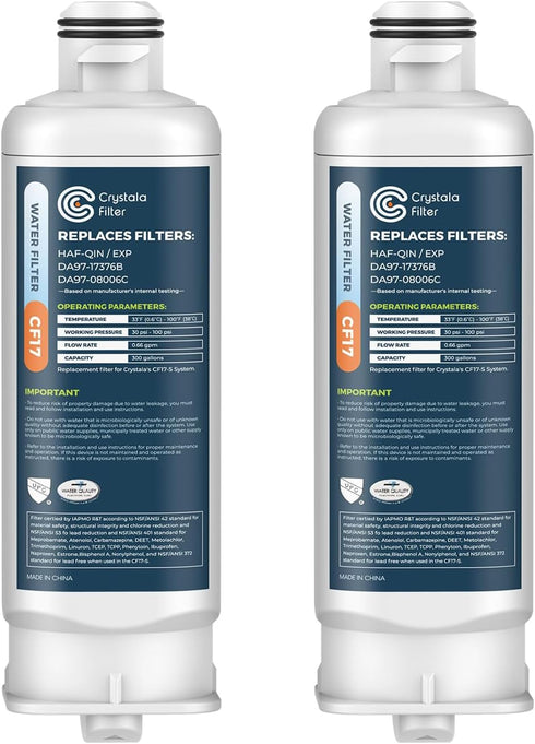 Crystala Filters Replacement for DA97-17376B Water Filter, NSF 42 Compatible with Samsung Models (2 Pack)