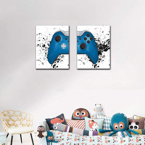 Gaming Artwork Canvas Wall Art - Race Game Room Poster Prints, Gamepad Decor for Boys Room, 16x24 Inch Unframed