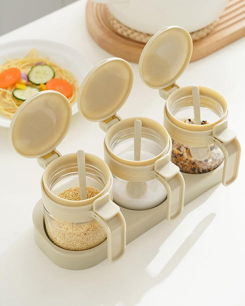 JIMMEAL Set,8.8oz Clear Glass Condiment Spice Jars With Label,Sealing Sugar And Salt Container Seasoning Box