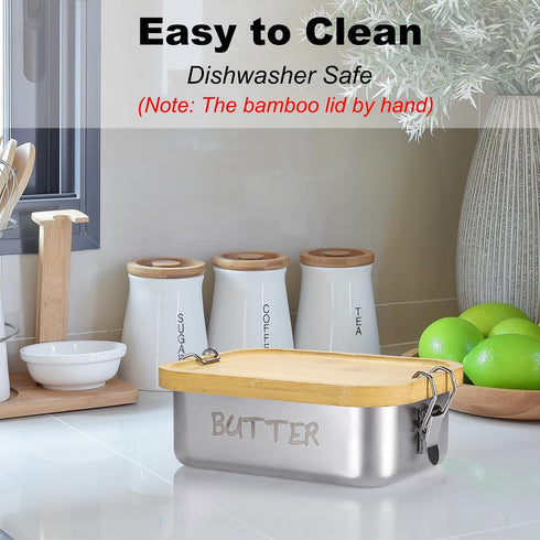 BSTKEY Countertop, 1 2 Butter Dish with Lid for Stainless Steel Butter Holder Container with Silicone Sealing