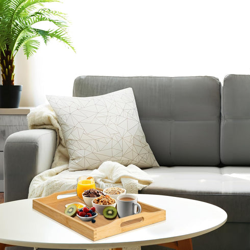 Counter, Bamboo Food Serving Tray with Handles, Breakfast Bed Tray for Tea,Snack,Dinner, Home Decorative Storage Food