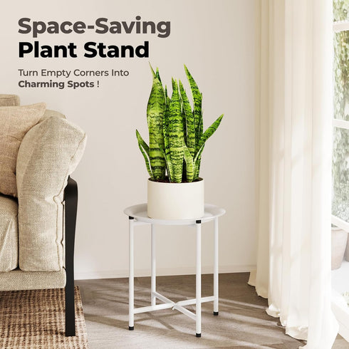 Bamworld White Plant Stand Indoor Small Plant Table for Large Plants Outdoor Single Plant Holder Heavy Duty Plant Stool