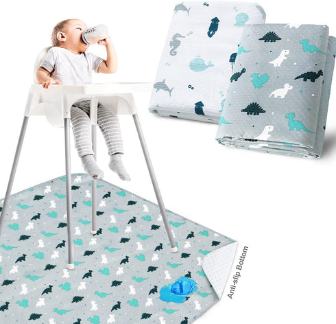 2 Pack 46" 42" Splat Mat for Under High Chair & Arts & Eating Mess, Waterproof Baby Playtime Anti-Slip High Chair Mat
